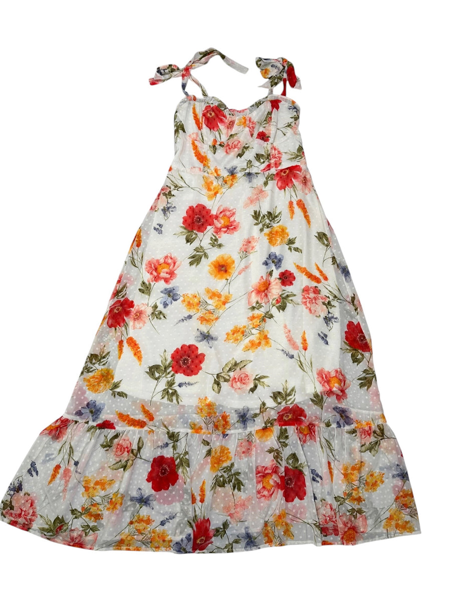 white dress orange flowers and - Floral Burnout Dress - Tiered Midi Dress this gown is made for magical memories Women's Spring/Summer New Printed Solid