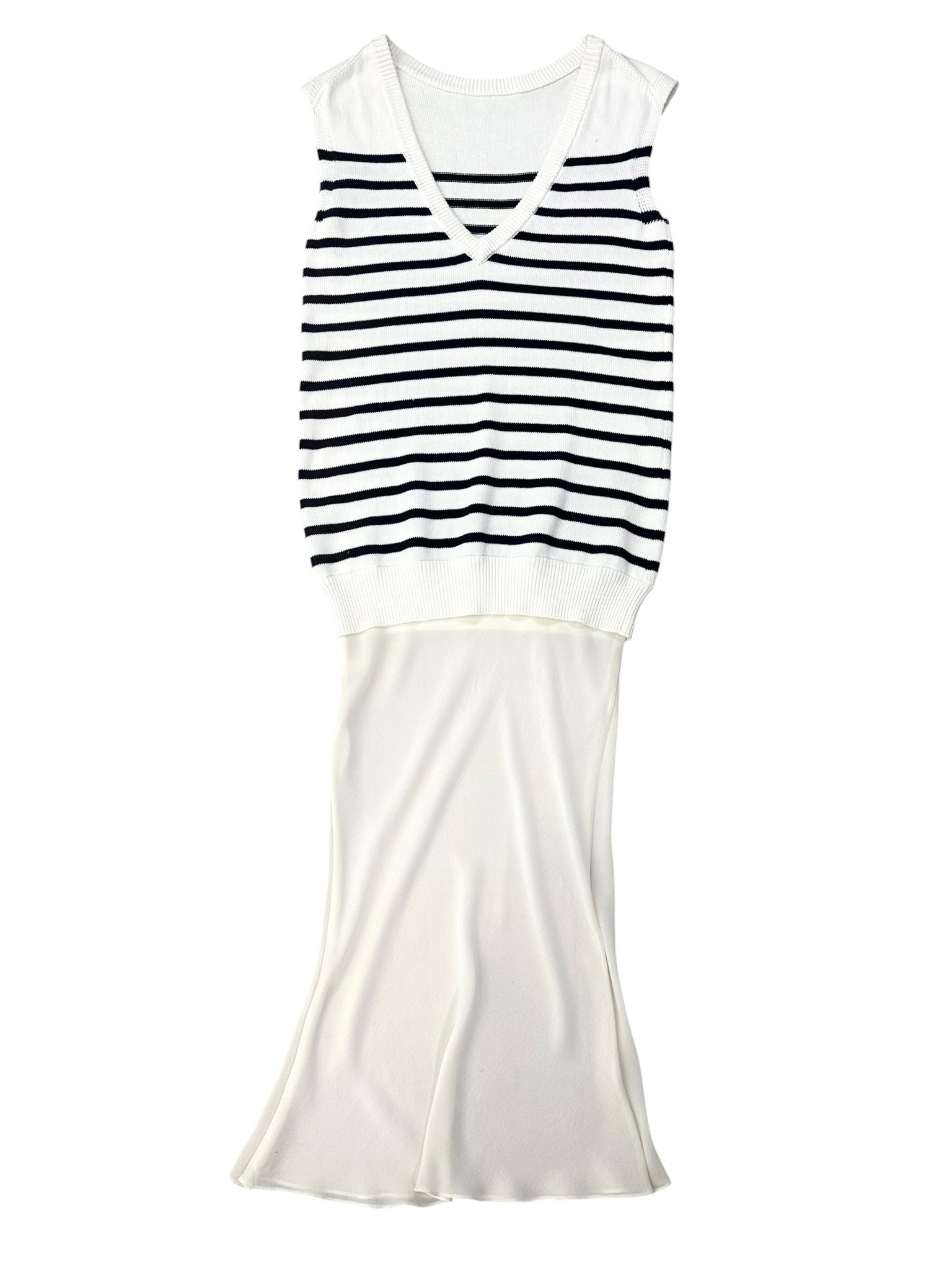 ALEXANDER WANG Size XS WHITE NAVY STRIPE COTTON DRESS DEEP BACK V CREAM BODICE
