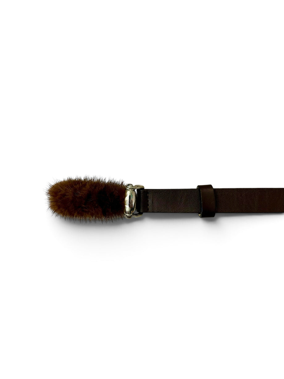 BROWN LEATHER MINK DETAIL GARUGLIERI BELT – New to You, Inc display picture 3