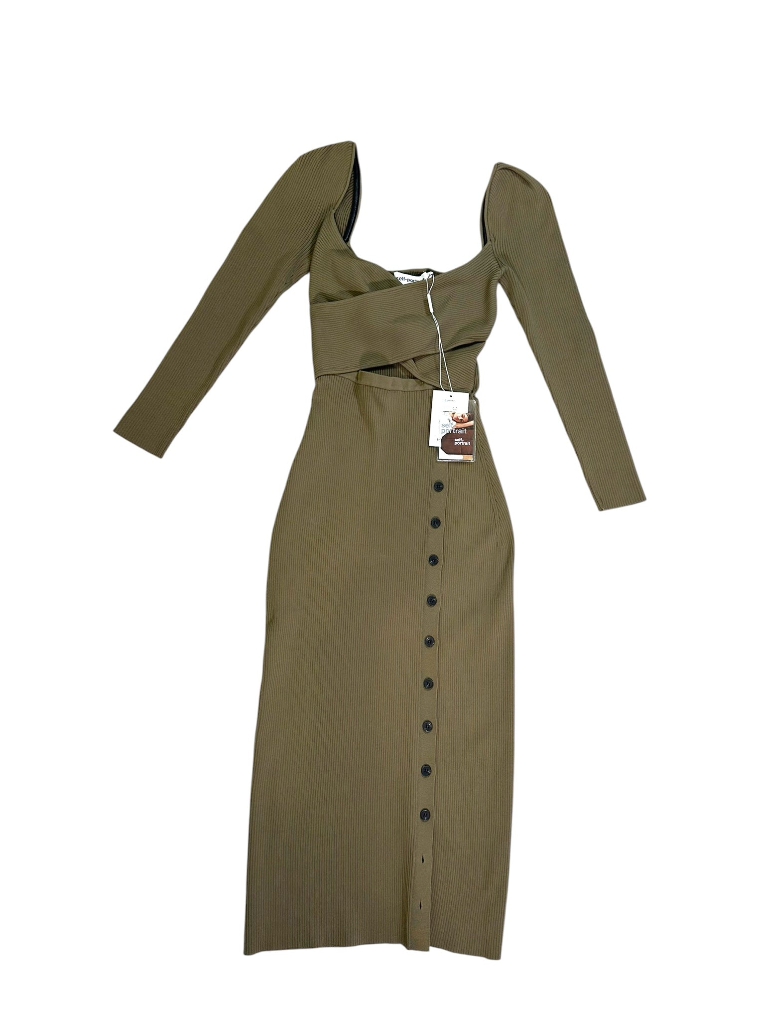 self portrait olive green dress SELF-PORTRAIT Size L NEW WITH TAGS PEEK A BOO BUTTONS SLIT – New to You, Inc red Qipao