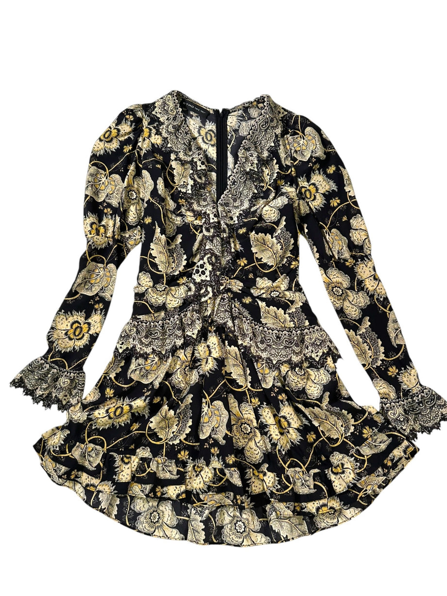 flowers for black and gold dress ETRO Size S BEIGE LEAVES SILK RUFFLES LONG SLEEVES – New to You, Inc dev-position-dresses:number:63 A-Line Pink Satin Open Processing Time Size:3/6M