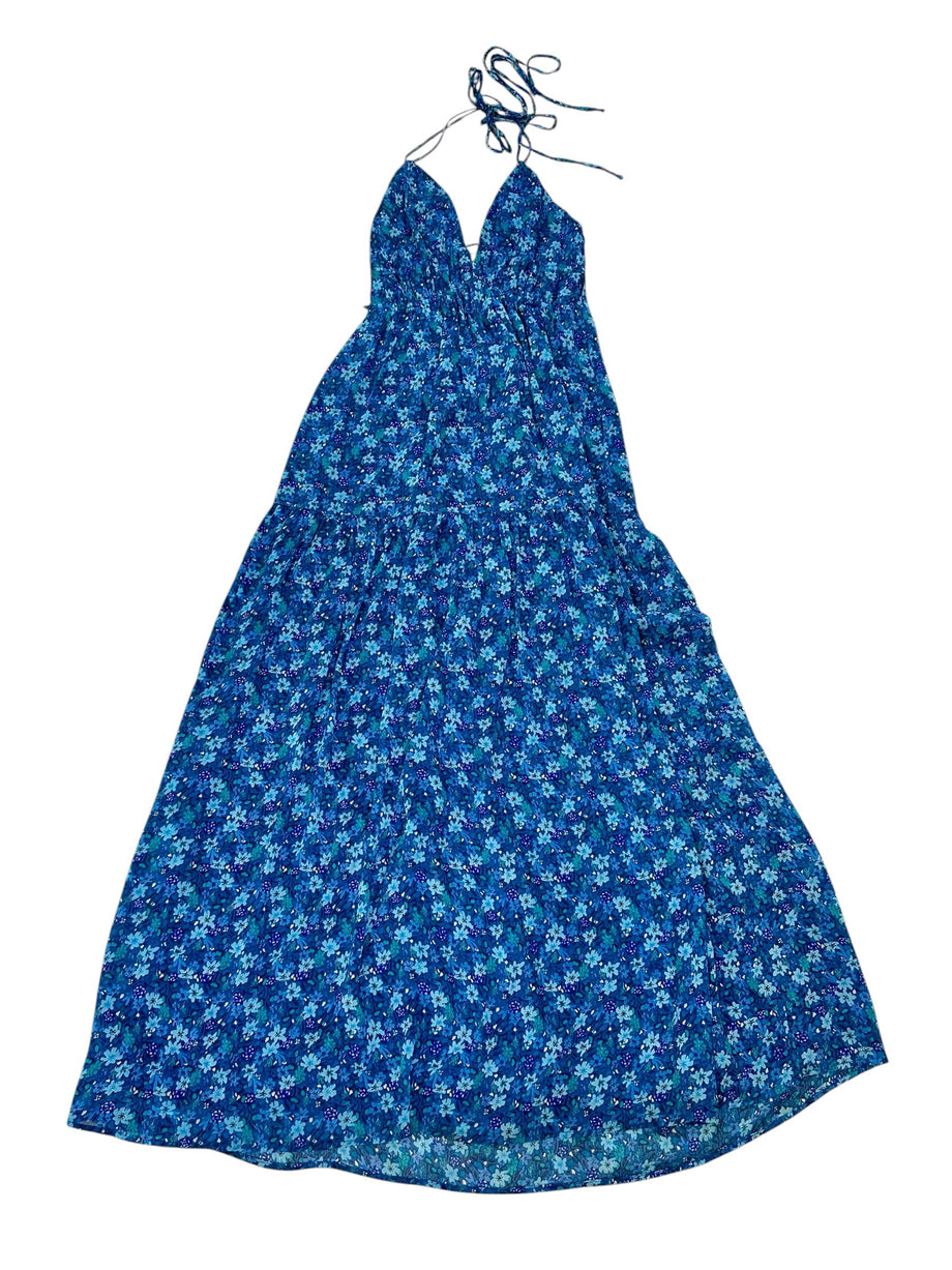 ASTR Size M BLUE DRESS AQUA NAVY FLORAL MAXI HALTER SLIT STRAPS – New to You, Inc