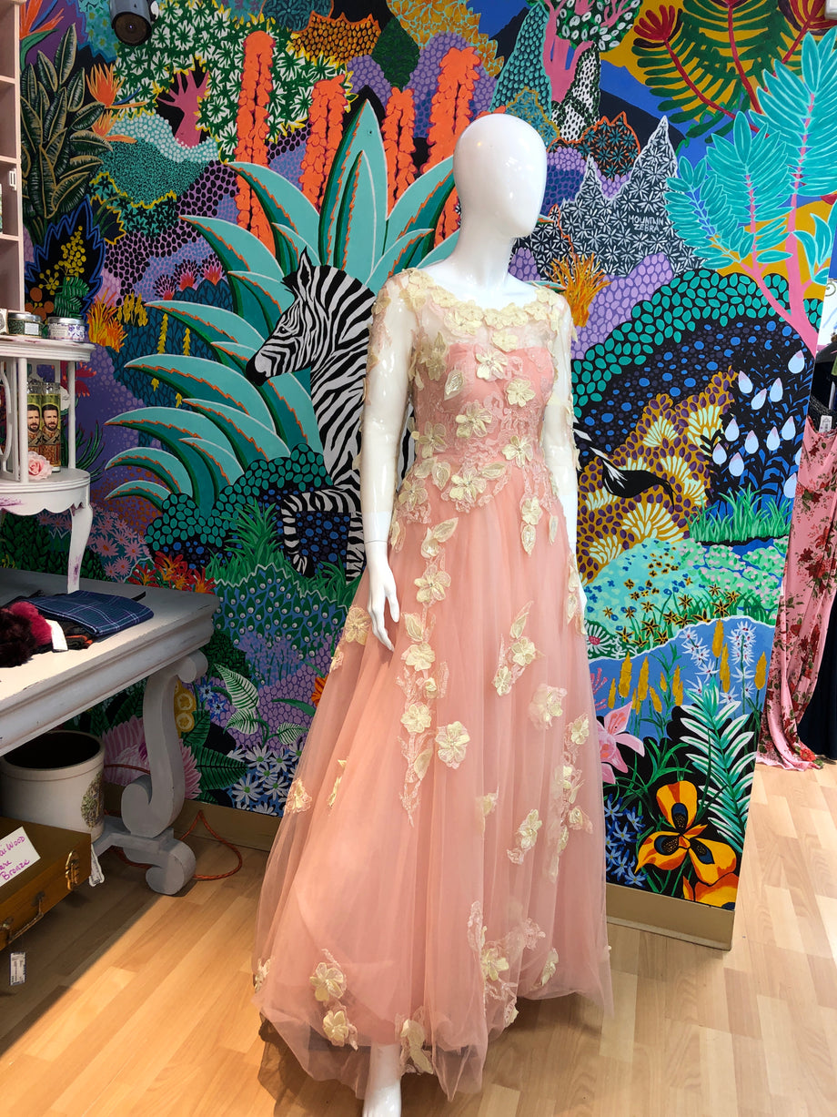 Size 0 PINK GOWN CREAM FLOWERS TULLE "AS IS"  New to You, Inc